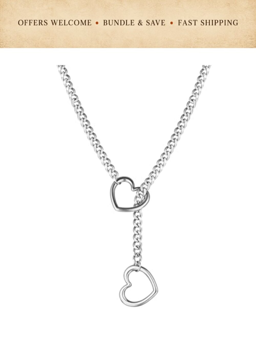 Stainless Steel Heart O-Ring Slip Chain Y-Necklace Adjustable Lariat